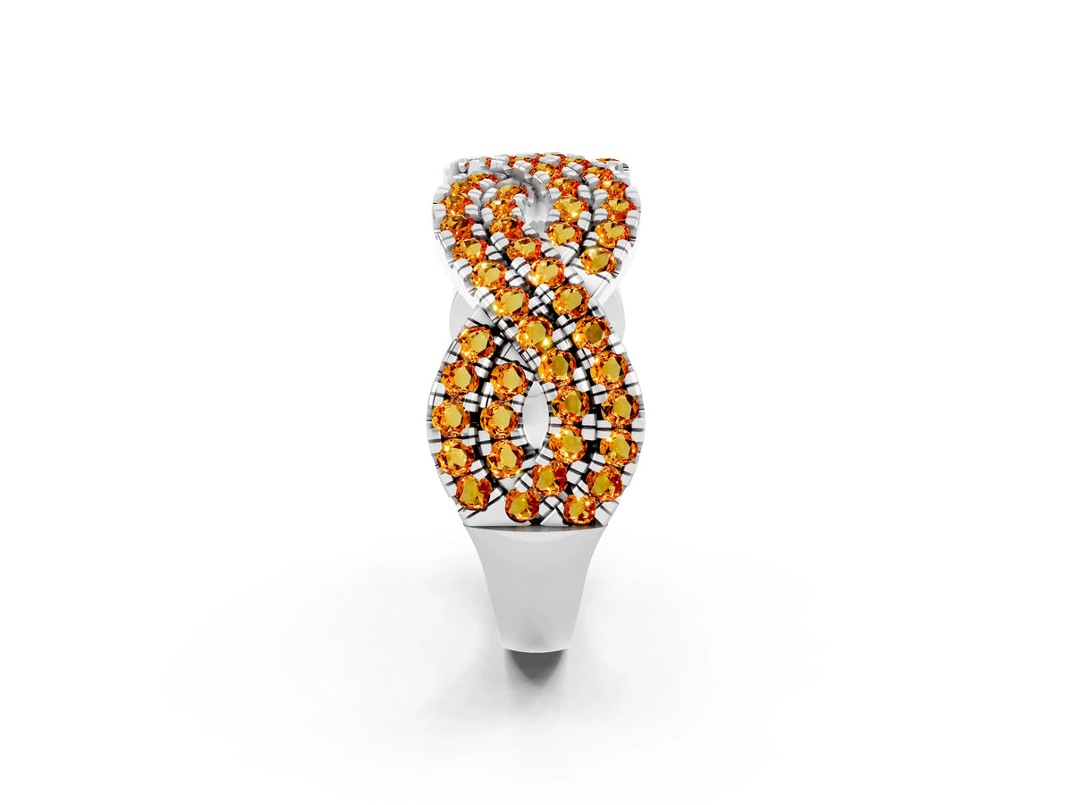 Pavé Round Citrine Infinity Twist Band in Platinum with Shared Prong Setting_2