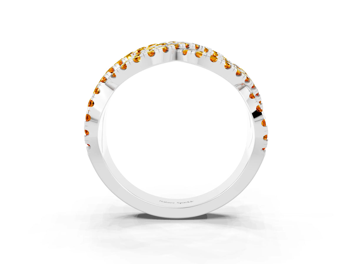 Pavé Round Citrine Infinity Twist Band in Platinum with Shared Prong Setting_3