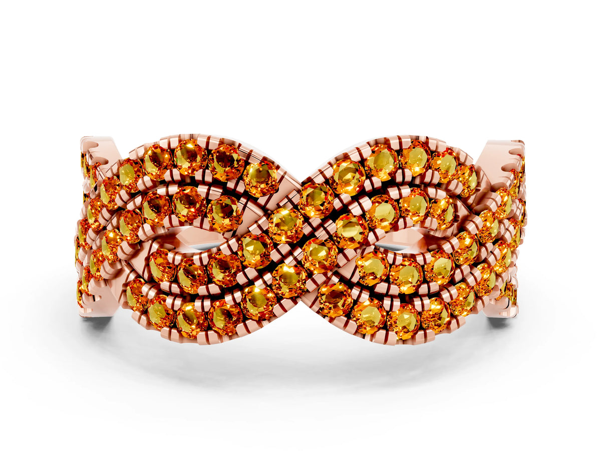 Pavé Round Citrine Infinity Twist Band in Rose gold with Shared Prong Setting