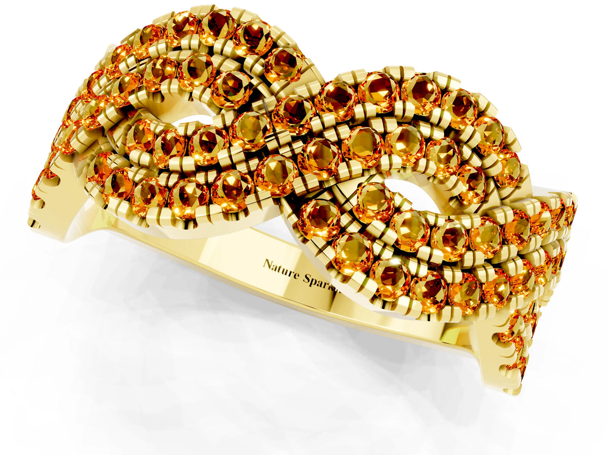 Pavé Round Citrine Infinity Twist Band in Yellow gold with Shared Prong Setting_1