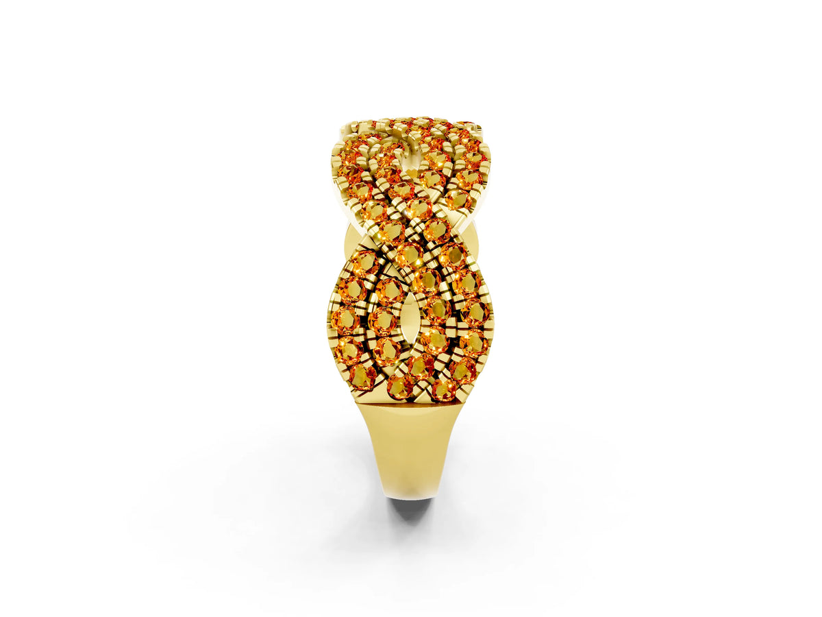Pavé Round Citrine Infinity Twist Band in Yellow gold with Shared Prong Setting_2