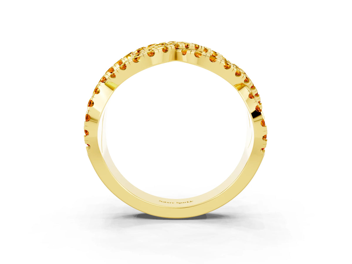Pavé Round Citrine Infinity Twist Band in Yellow gold with Shared Prong Setting_3