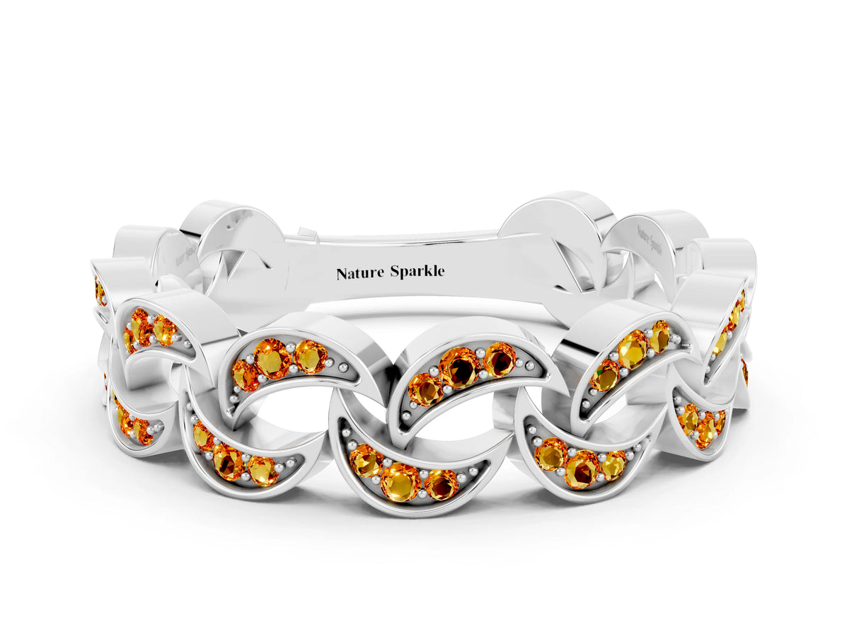 Pavé Round Citrine Interlocking Eternity Band in Platinum with Bezel Prong Setting