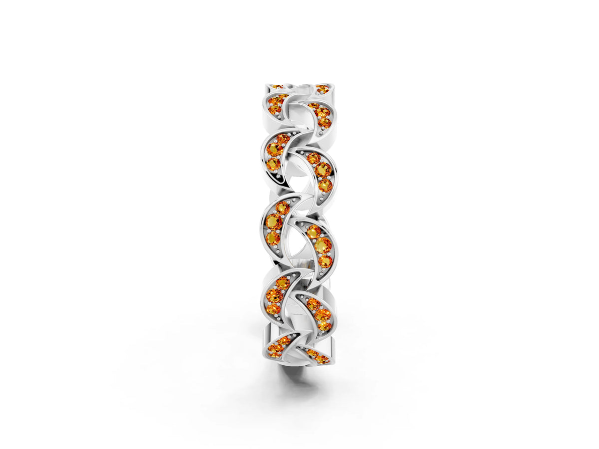 Pavé Round Citrine Interlocking Eternity Band in Platinum with Bezel Prong Setting_2