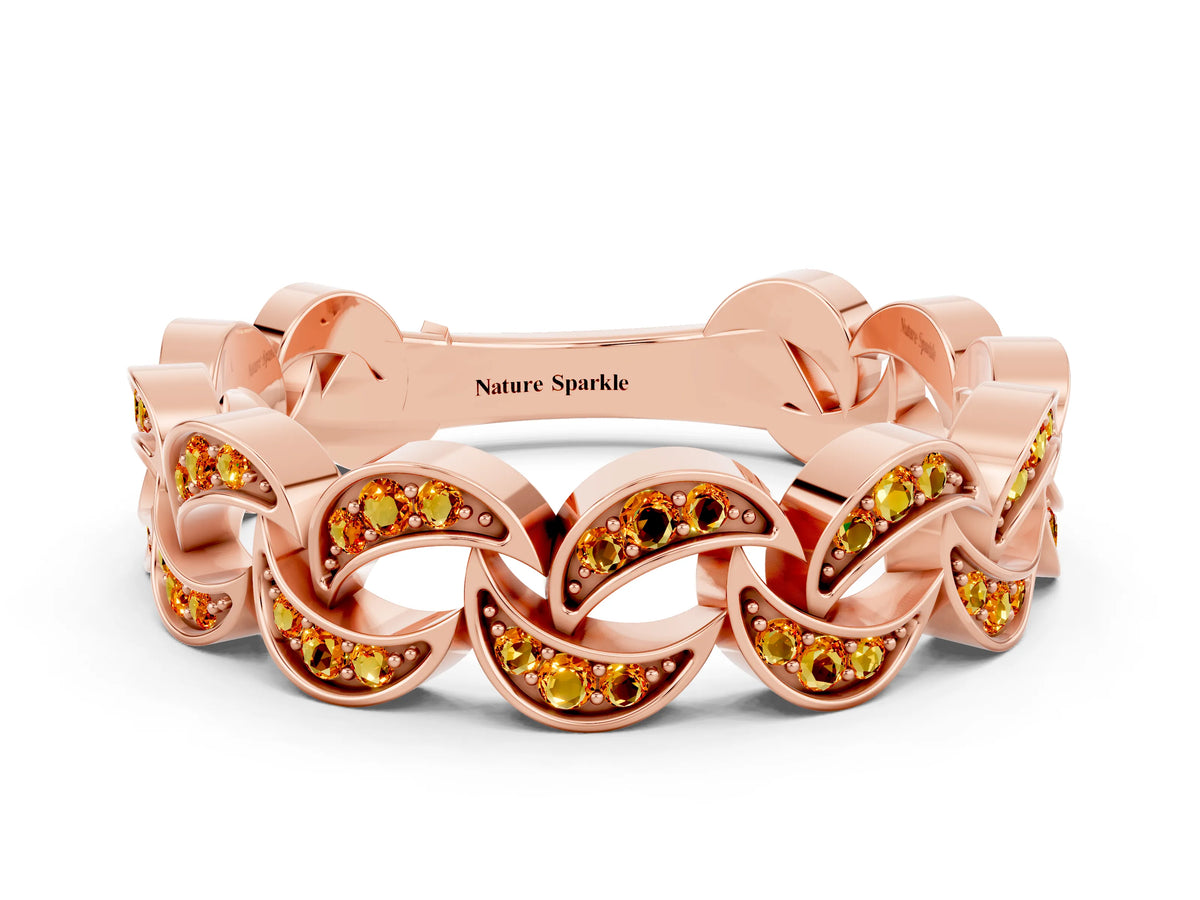 Pavé Round Citrine Interlocking Eternity Band in Rose gold with Bezel Prong Setting