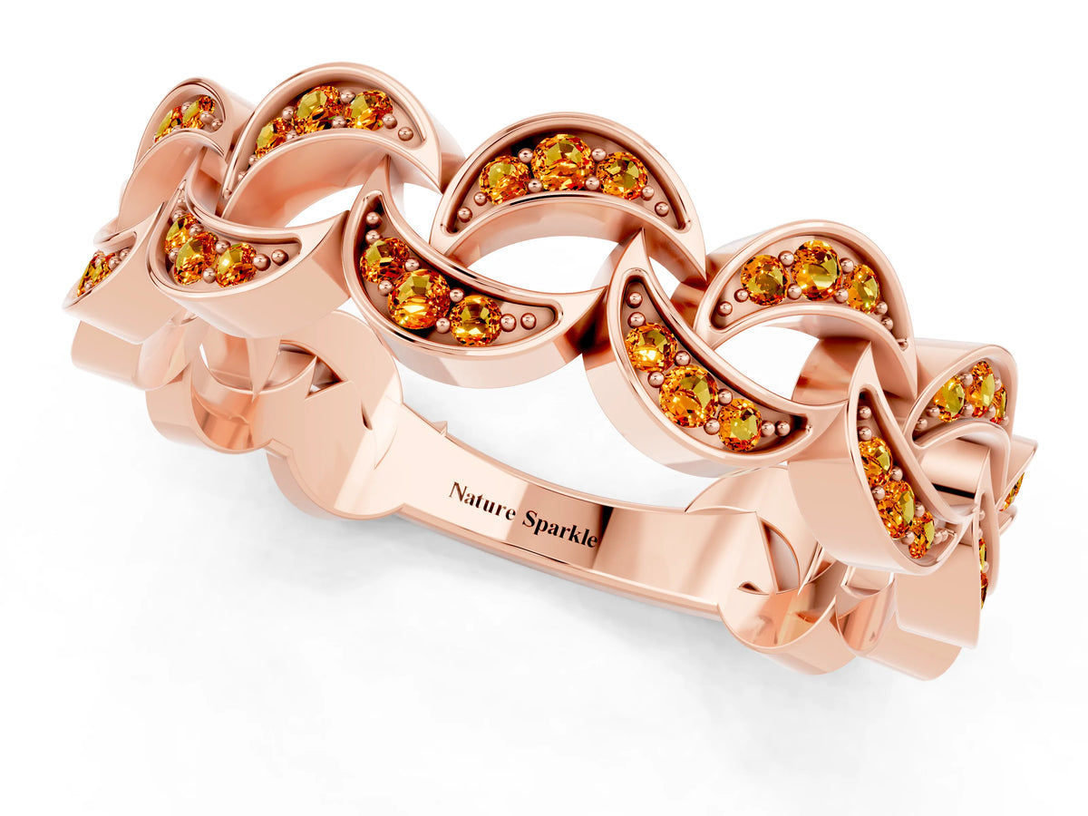 Pavé Round Citrine Interlocking Eternity Band in Rose gold with Bezel Prong Setting_1
