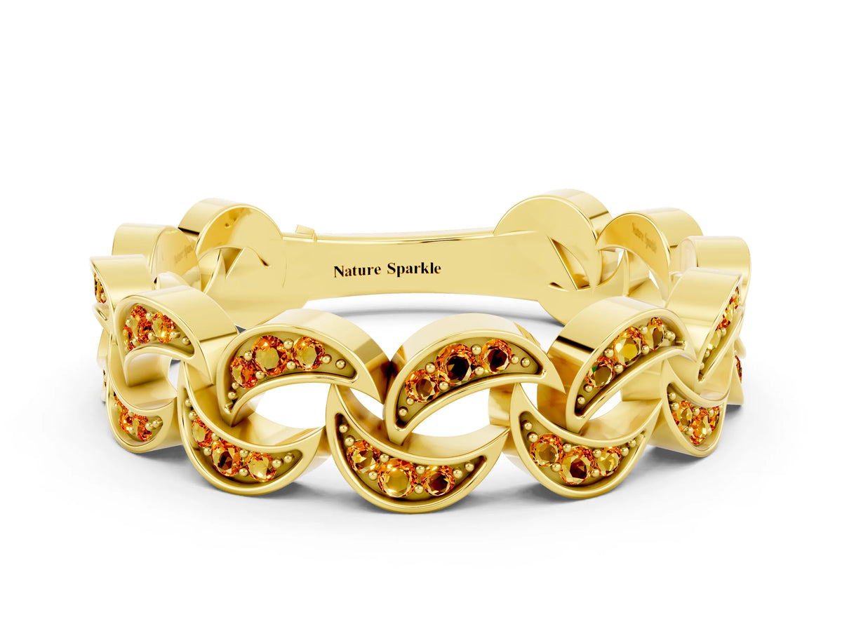 Pavé Round Citrine Interlocking Eternity Band in Yellow gold with Bezel Prong Setting