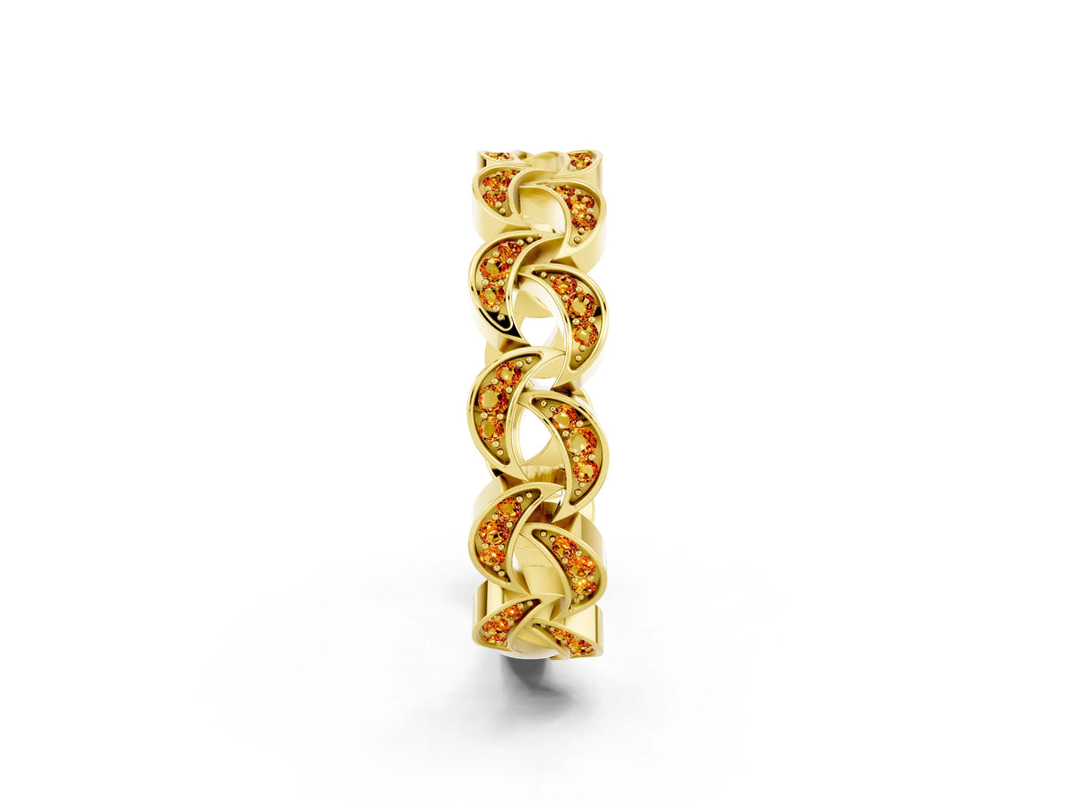 Pavé Round Citrine Interlocking Eternity Band in Yellow gold with Bezel Prong Setting_2
