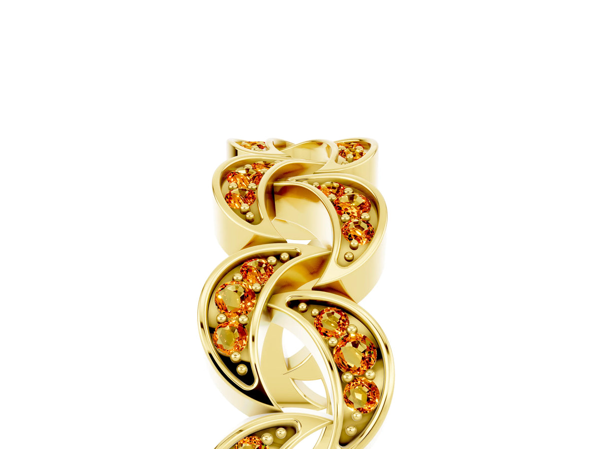 Pavé Round Citrine Interlocking Eternity Band in Yellow gold with Bezel Prong Setting_5