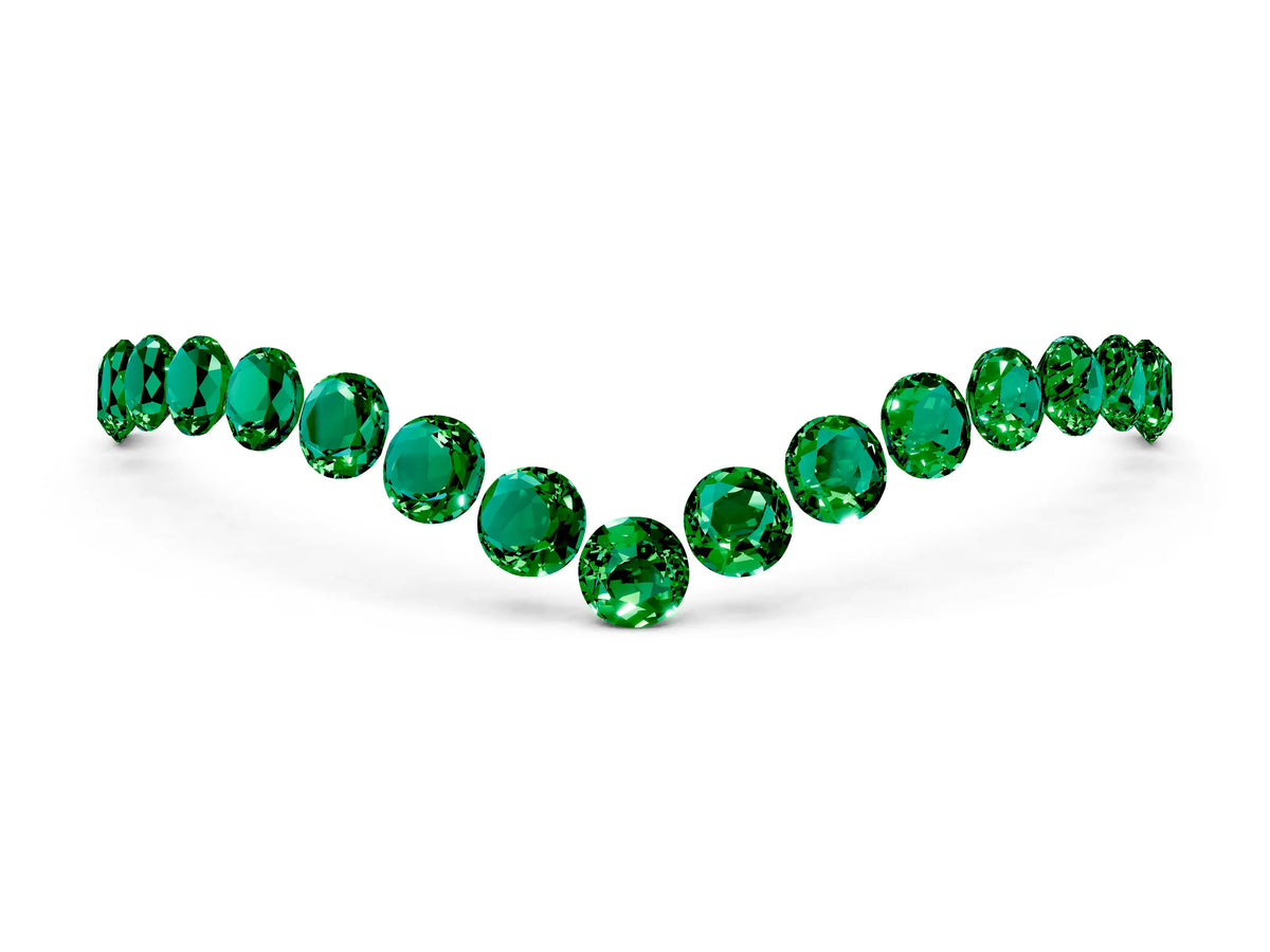 Pavé Round Emerald Chevron Band in Yellow gold with Shared Prong Setting