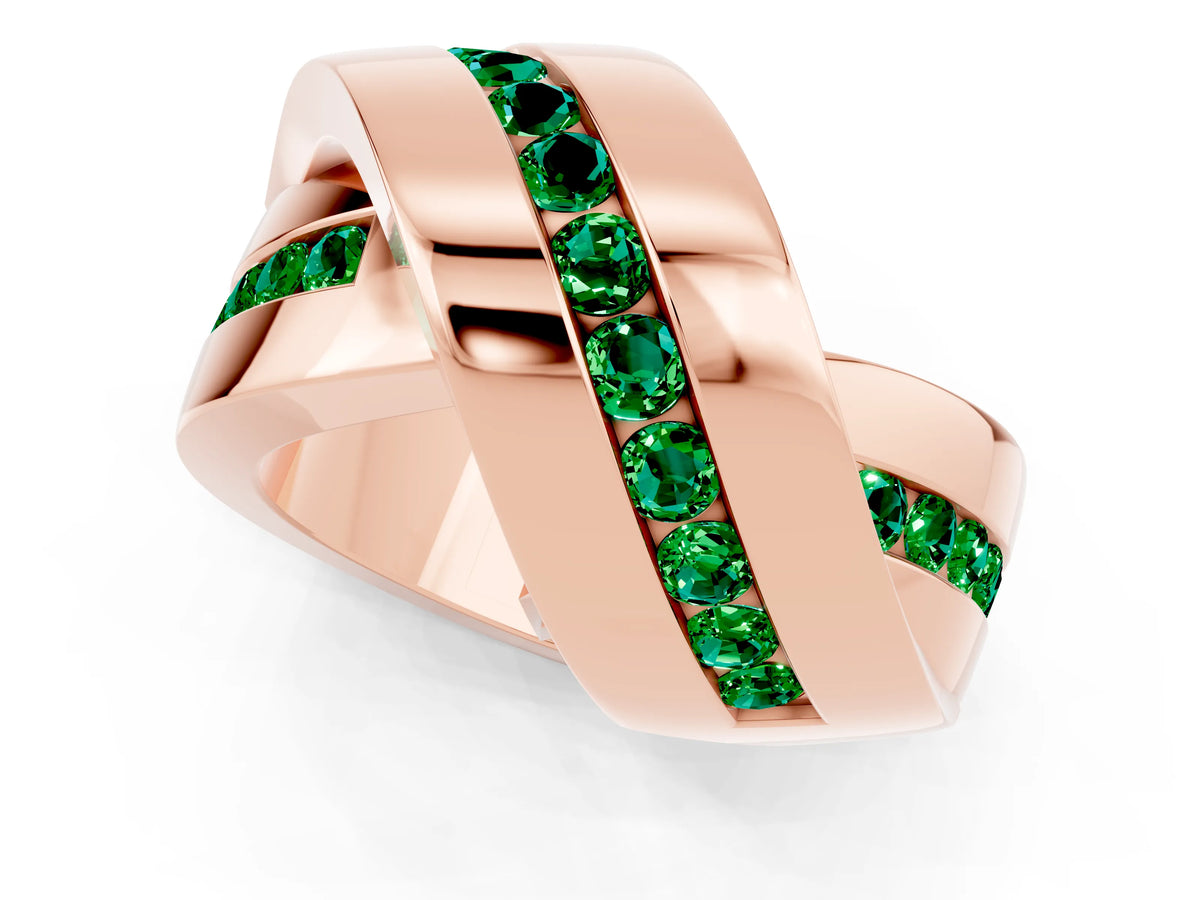 Pavé Round Emerald Crossover Band in Rose gold with Channel Setting_1
