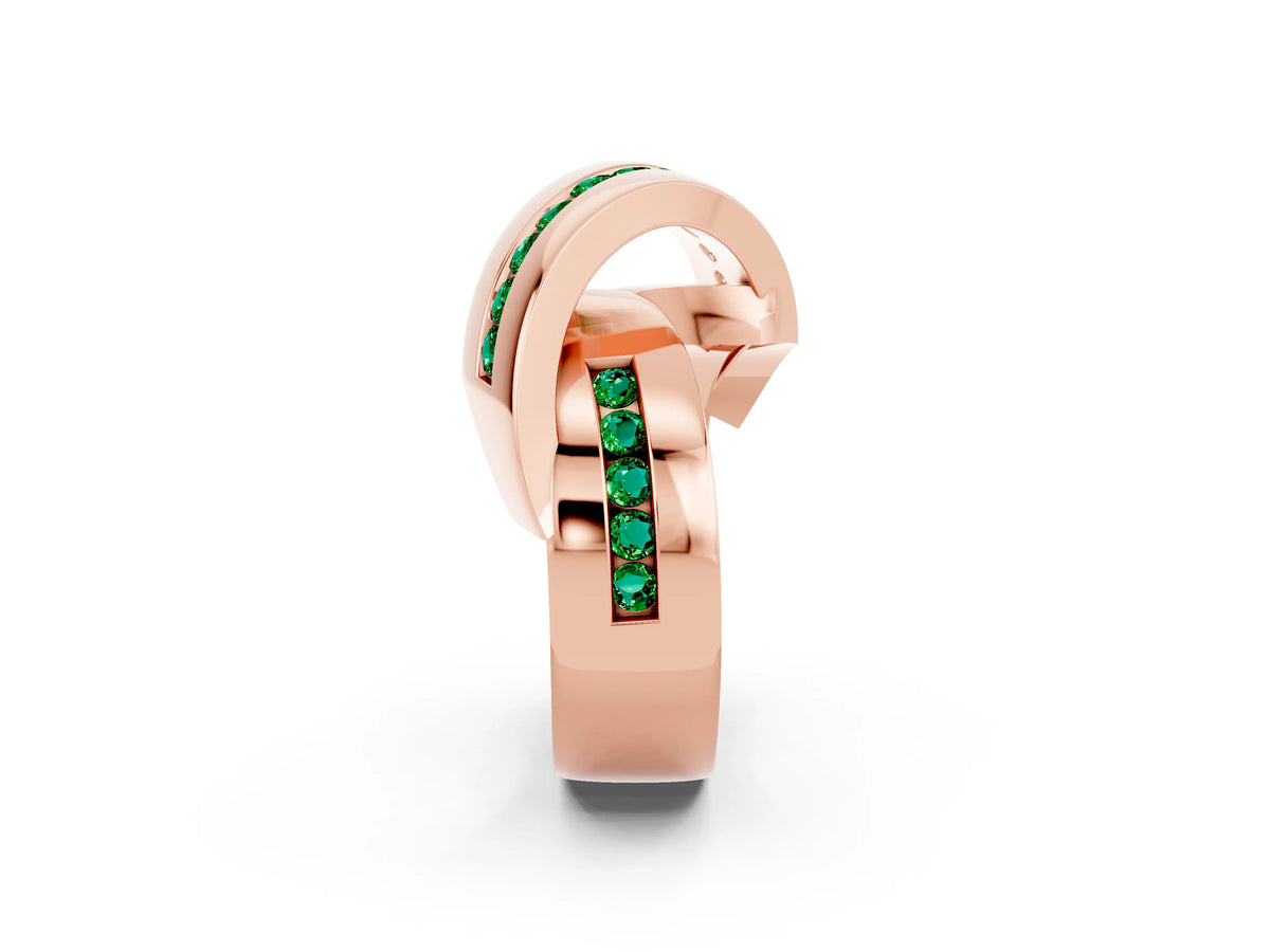 Pavé Round Emerald Crossover Band in Rose gold with Channel Setting_2