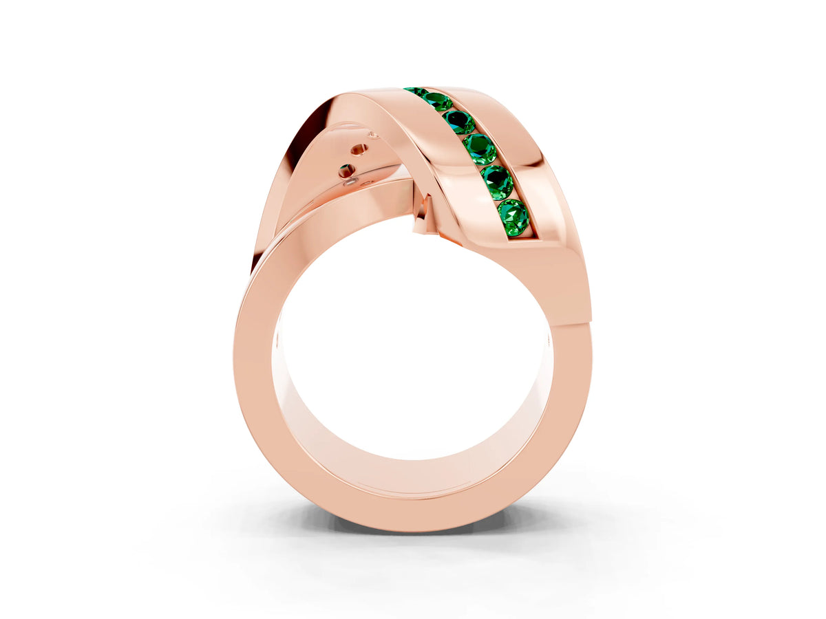 Pavé Round Emerald Crossover Band in Rose gold with Channel Setting_3