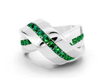Pavé Round Emerald Crossover Band in Silver with Channel Setting