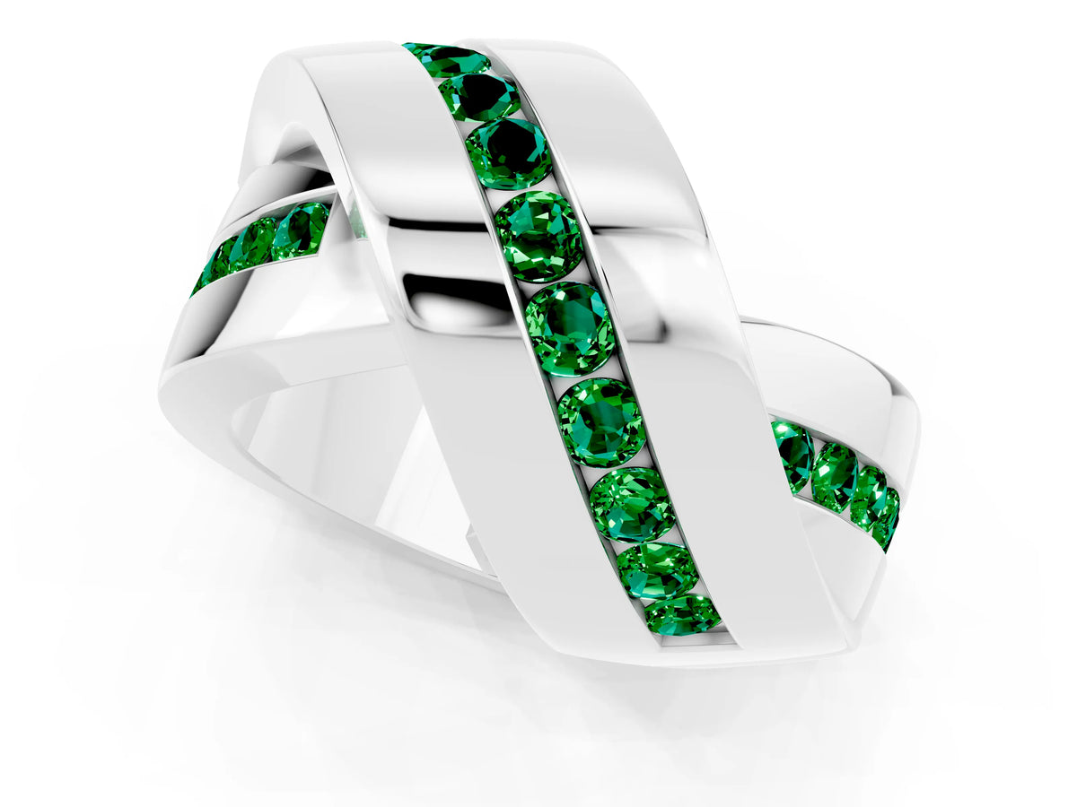 Pavé Round Emerald Crossover Band in Silver with Channel Setting_1