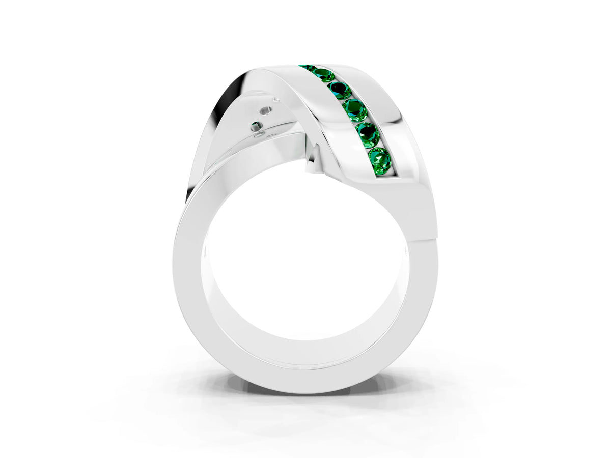 Pavé Round Emerald Crossover Band in Silver with Channel Setting_3