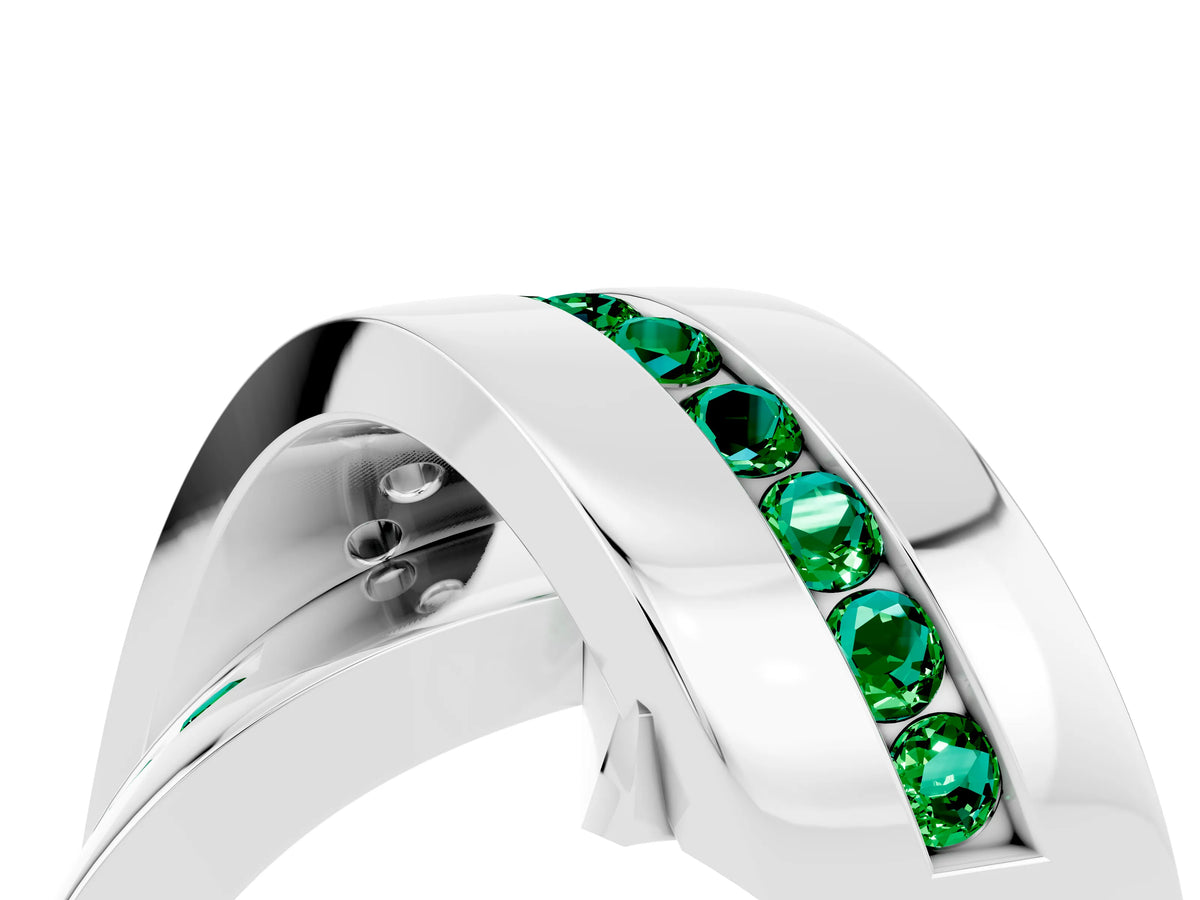 Pavé Round Emerald Crossover Band in Silver with Channel Setting_4