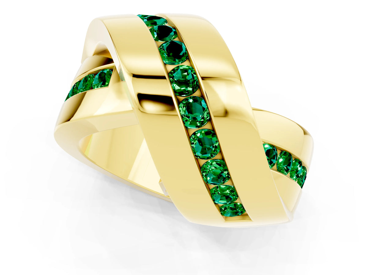 Pavé Round Emerald Crossover Band in Yellow gold with Channel Setting_1