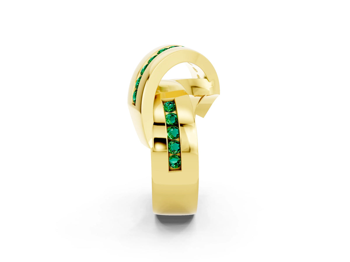 Pavé Round Emerald Crossover Band in Yellow gold with Channel Setting_2