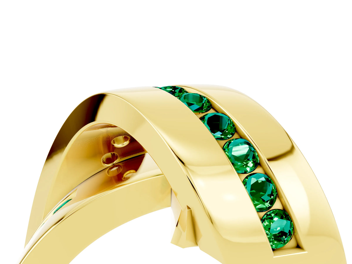 Pavé Round Emerald Crossover Band in Yellow gold with Channel Setting_4