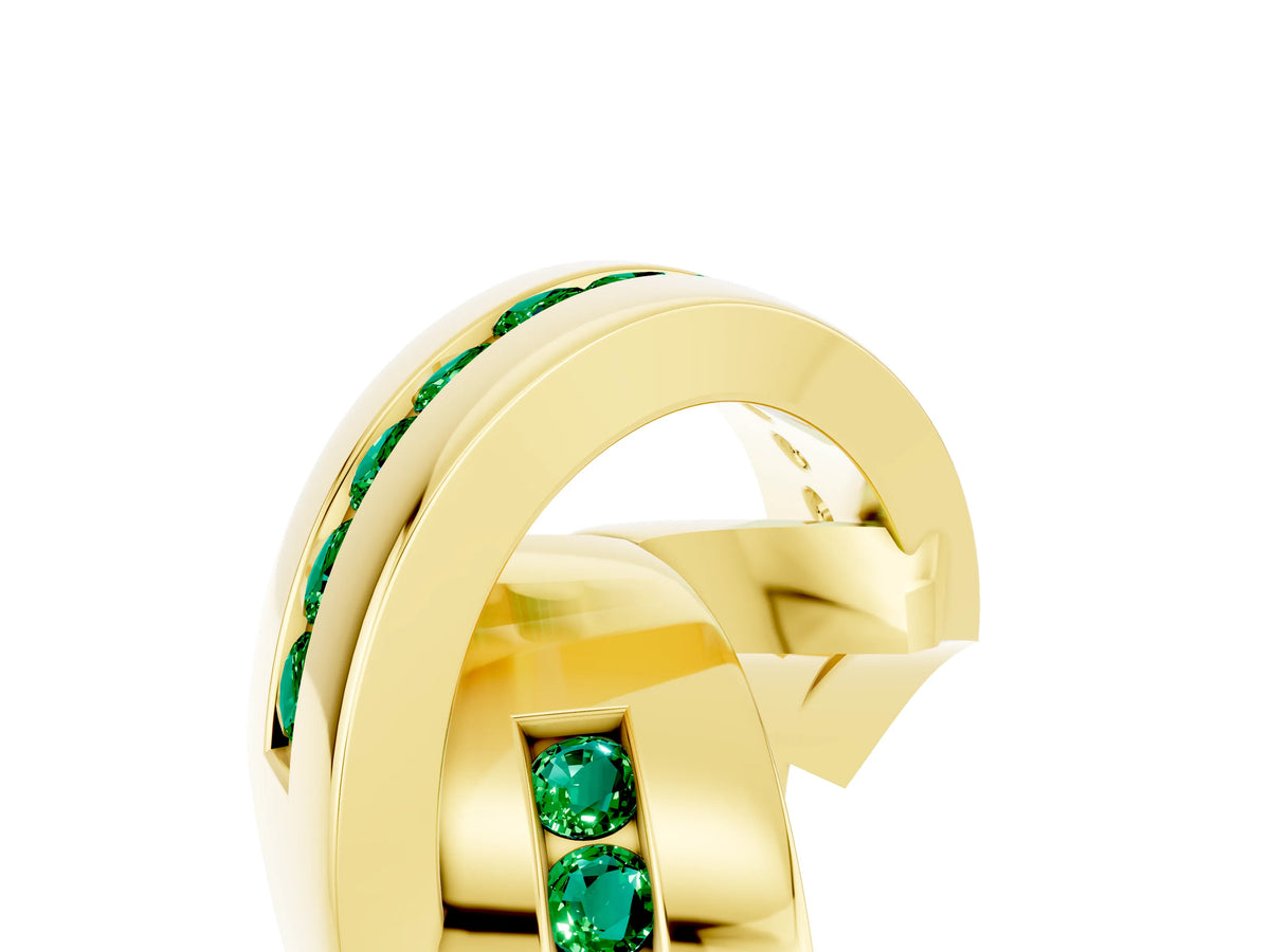 Pavé Round Emerald Crossover Band in Yellow gold with Channel Setting_5