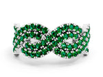 Pavé Round Emerald Infinity Twist Band in Platinum with Shared Prong Setting