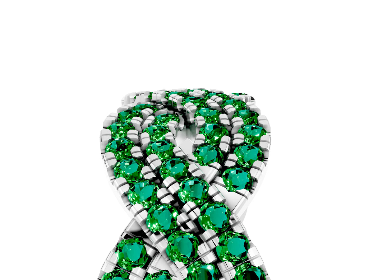 Pavé Round Emerald Infinity Twist Band in Platinum with Shared Prong Setting_5