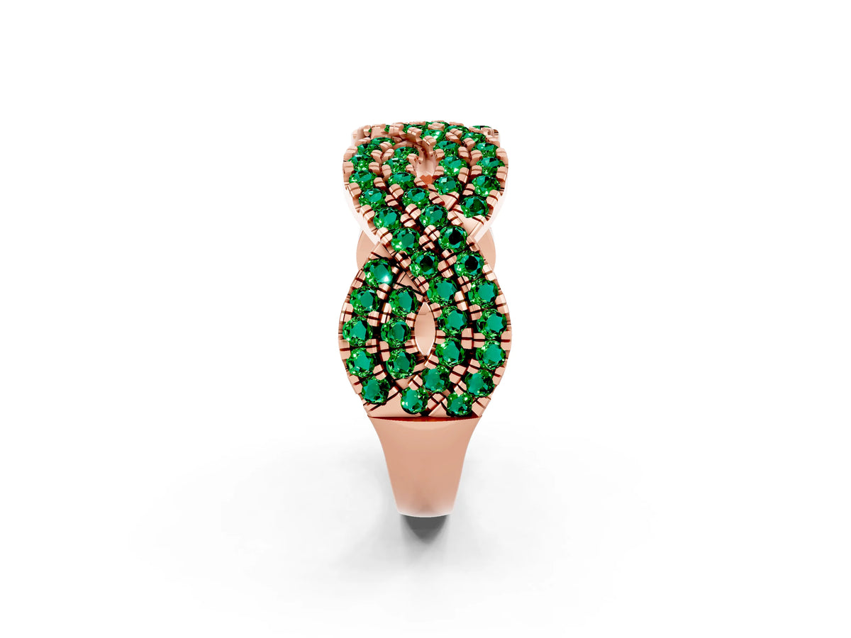 Pavé Round Emerald Infinity Twist Band in Rose gold with Shared Prong Setting_2