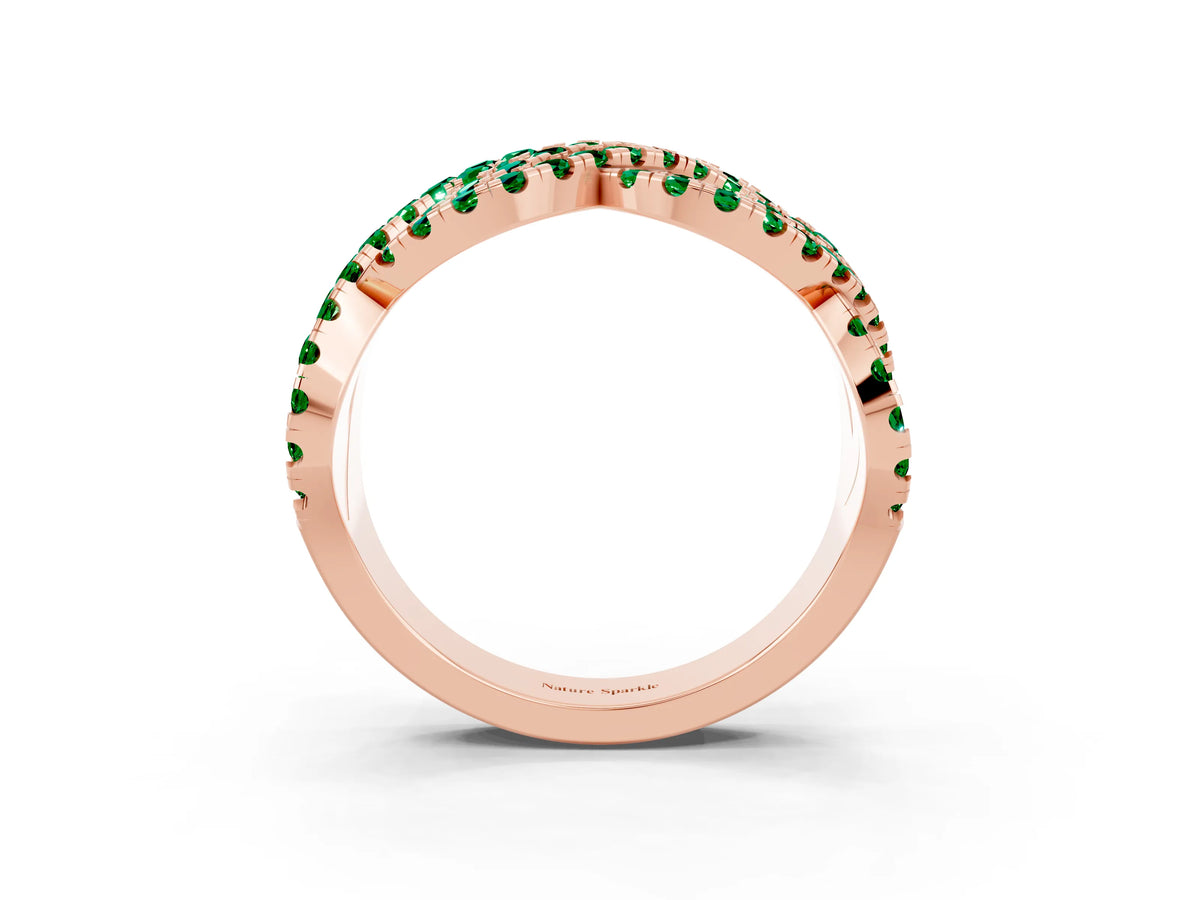 Pavé Round Emerald Infinity Twist Band in Rose gold with Shared Prong Setting_3