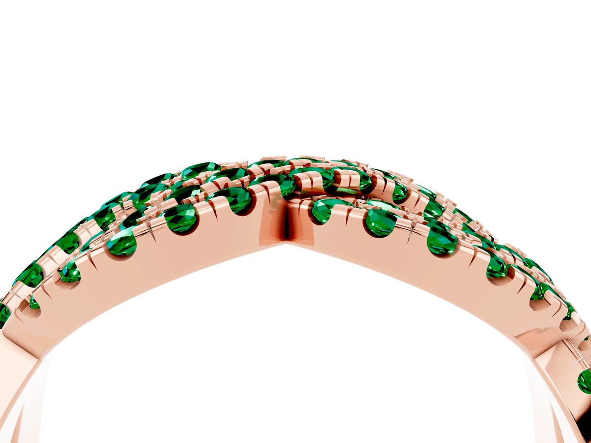 Pavé Round Emerald Infinity Twist Band in Rose gold with Shared Prong Setting_4