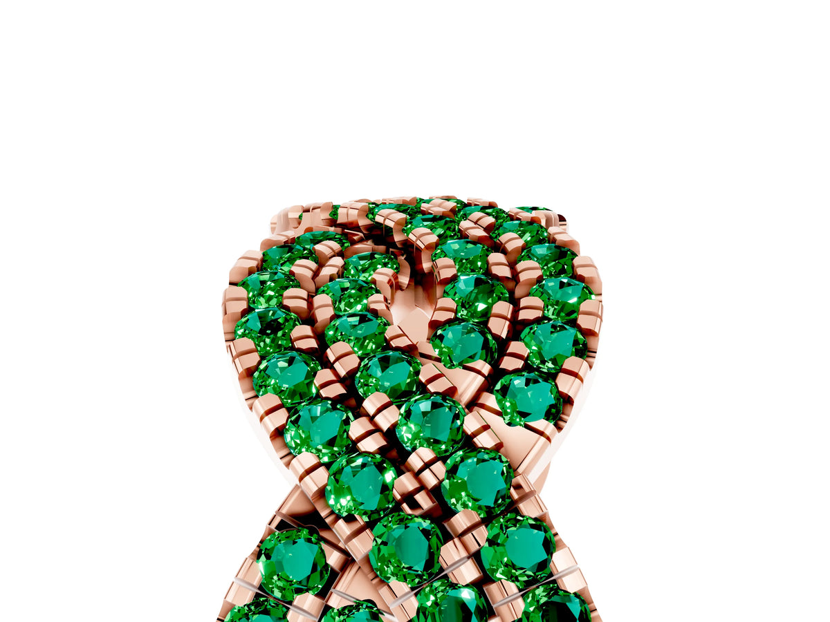 Pavé Round Emerald Infinity Twist Band in Rose gold with Shared Prong Setting_5