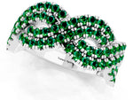 Pavé Round Emerald Infinity Twist Band in Silver with Shared Prong Setting_1