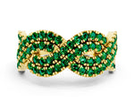 Pavé Round Emerald Infinity Twist Band in Yellow gold with Shared Prong Setting