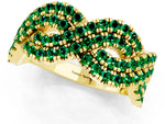 Pavé Round Emerald Infinity Twist Band in Yellow gold with Shared Prong Setting_1