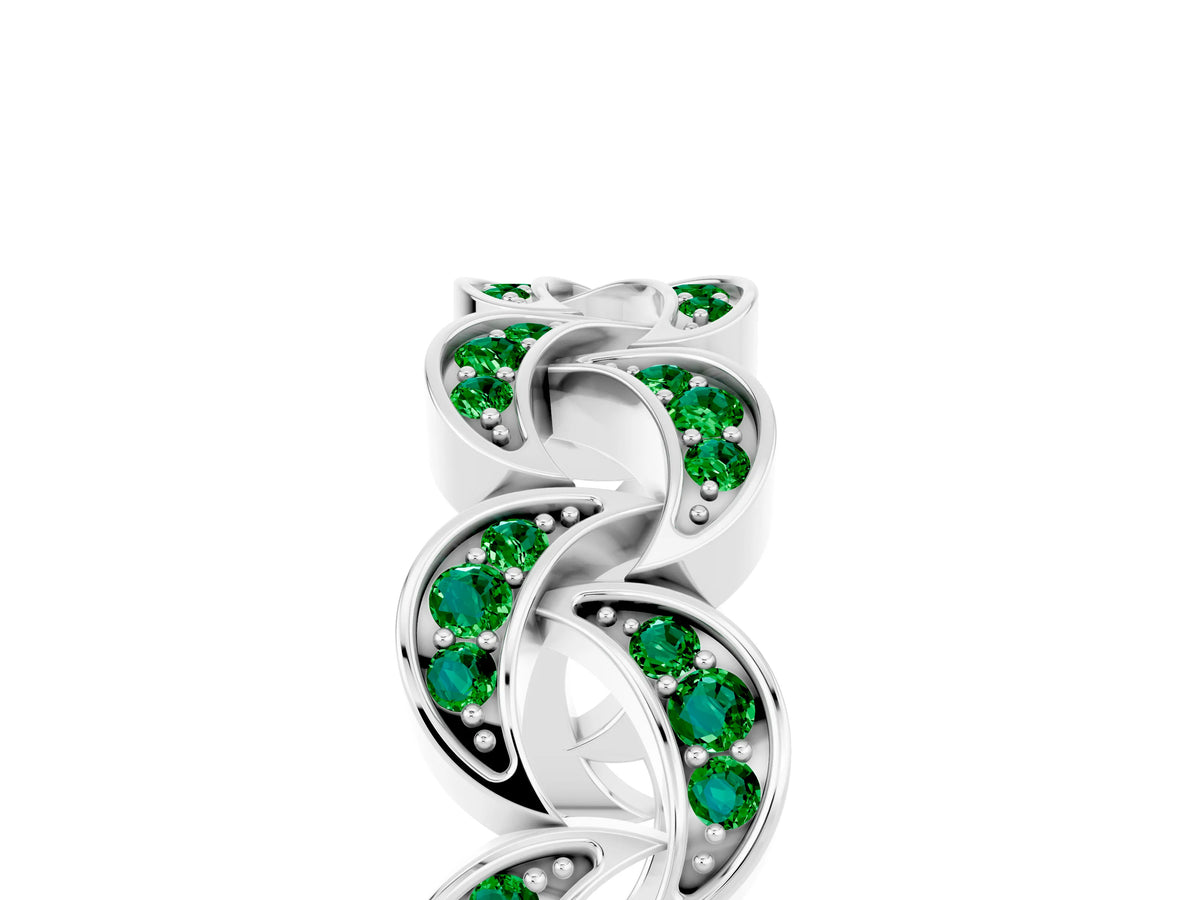 Pavé Round Emerald Interlocking Eternity Band in Platinum with Bezel Prong Setting_5
