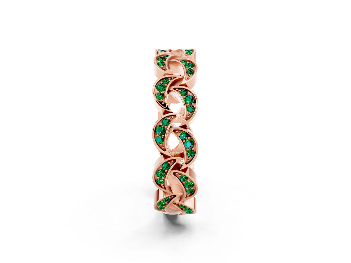 Pavé Round Emerald Interlocking Eternity Band in Rose gold with Bezel Prong Setting_2