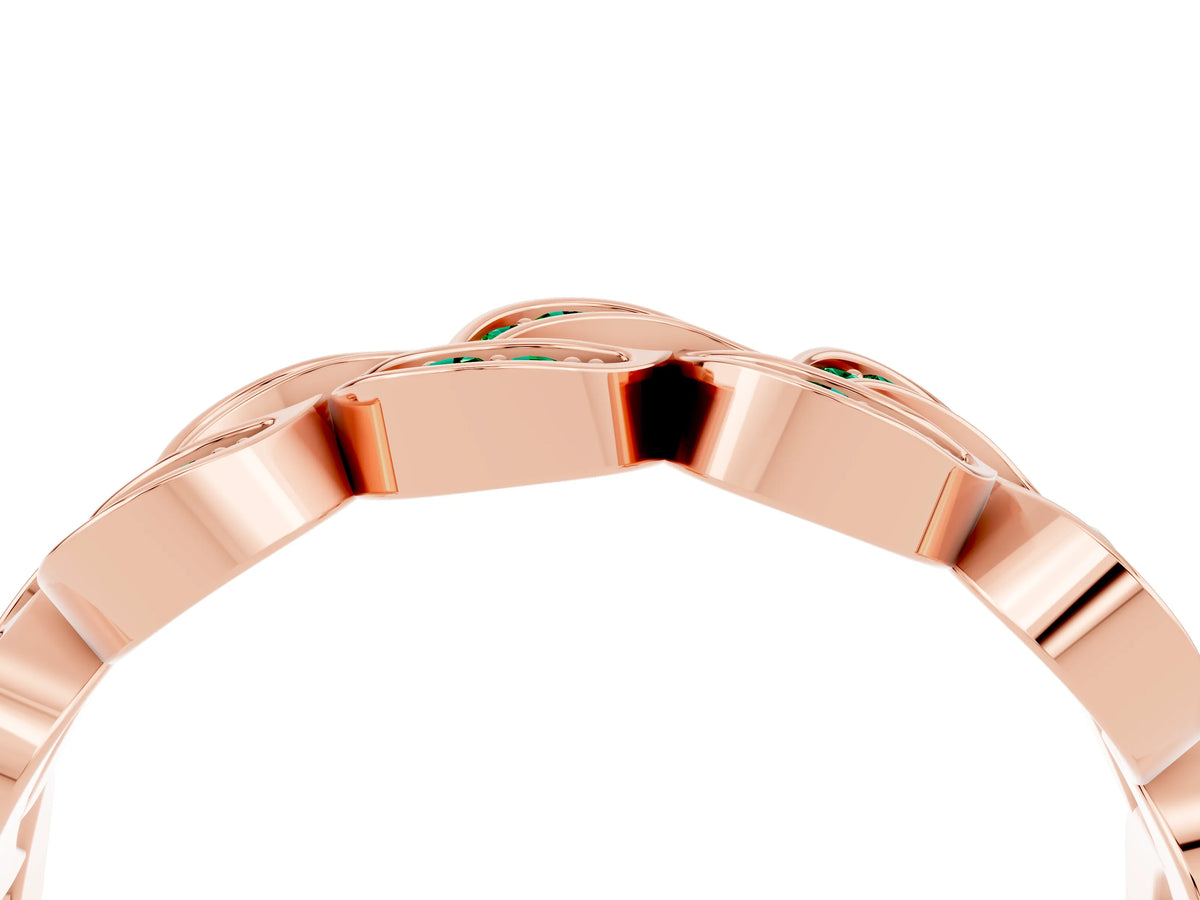 Pavé Round Emerald Interlocking Eternity Band in Rose gold with Bezel Prong Setting_4