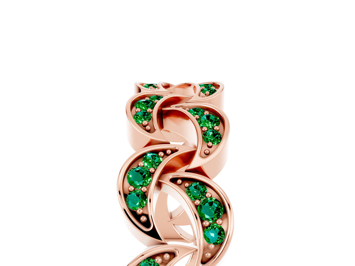 Pavé Round Emerald Interlocking Eternity Band in Rose gold with Bezel Prong Setting_5