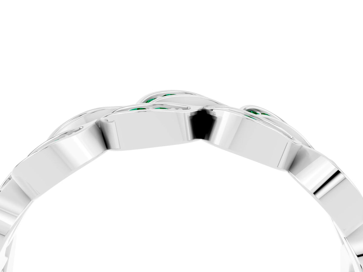 Pavé Round Emerald Interlocking Eternity Band in Silver with Bezel Prong Setting_4