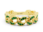 Pavé Round Emerald Interlocking Eternity Band in Yellow gold with Bezel Prong Setting