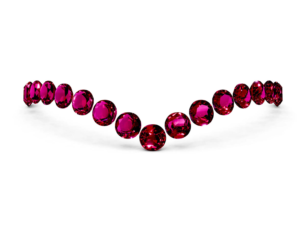 Pavé Round Garnet Chevron Band in Rose gold with Shared Prong Setting