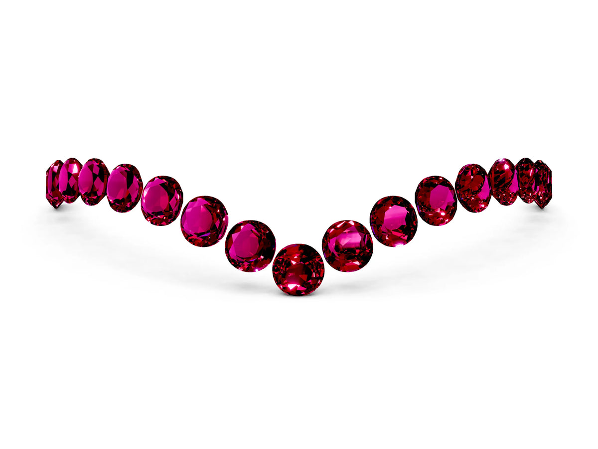 Pavé Round Garnet Chevron Band in Silver with Shared Prong Setting