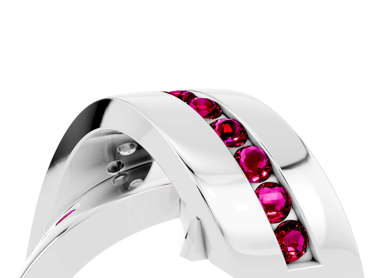 Pavé Round Garnet Crossover Band in Platinum with Channel Setting_4