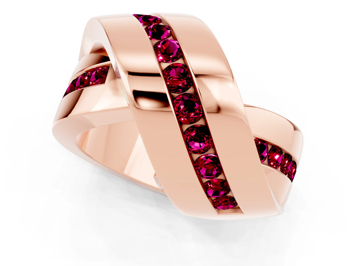 Pavé Round Garnet Crossover Band in Rose gold with Channel Setting_1