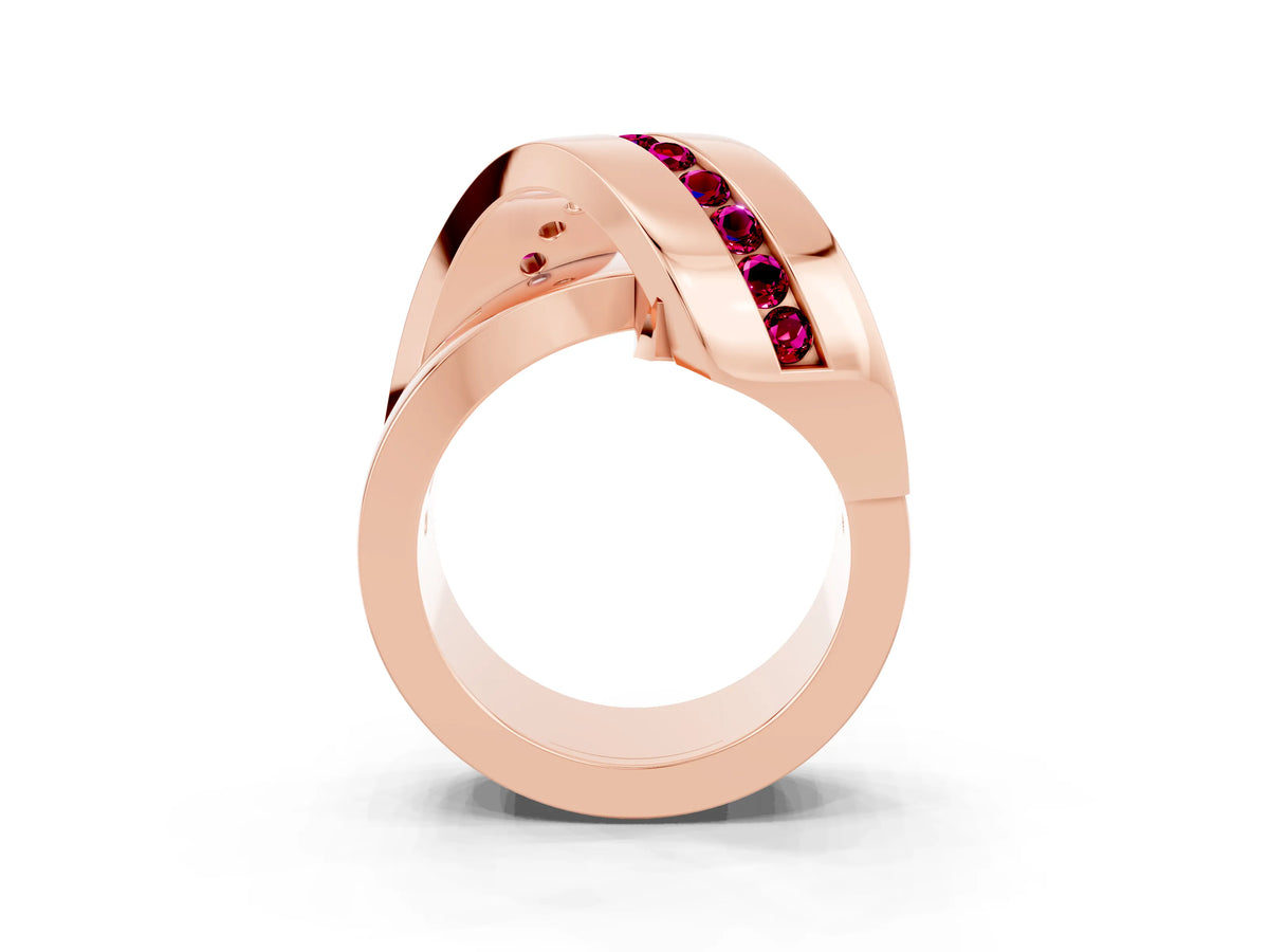 Pavé Round Garnet Crossover Band in Rose gold with Channel Setting_3