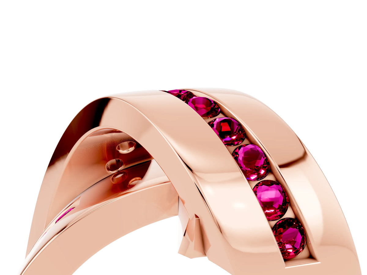 Pavé Round Garnet Crossover Band in Rose gold with Channel Setting_4