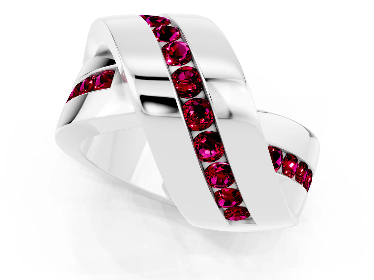 Pavé Round Garnet Crossover Band in White gold with Channel Setting_1