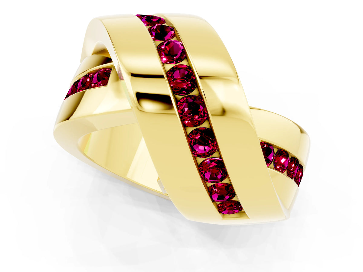 Pavé Round Garnet Crossover Band in Yellow gold with Channel Setting_1