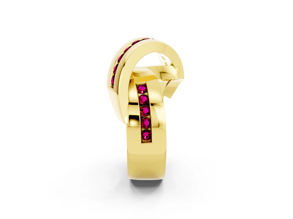Pavé Round Garnet Crossover Band in Yellow gold with Channel Setting_2