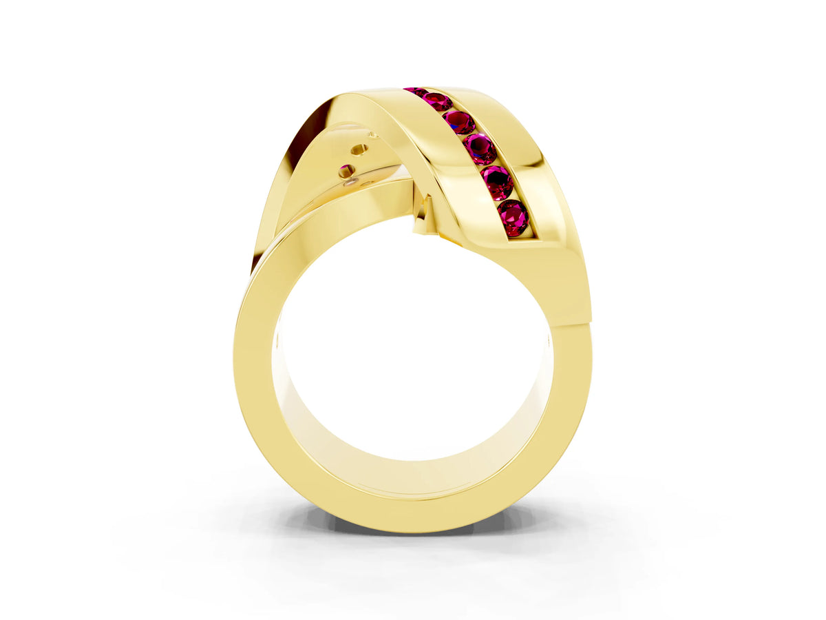 Pavé Round Garnet Crossover Band in Yellow gold with Channel Setting_3